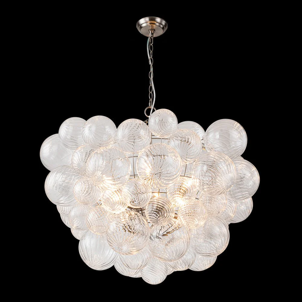 Brass Cluster Ribbed Glass Globe Bubble Chandelier - Image 51