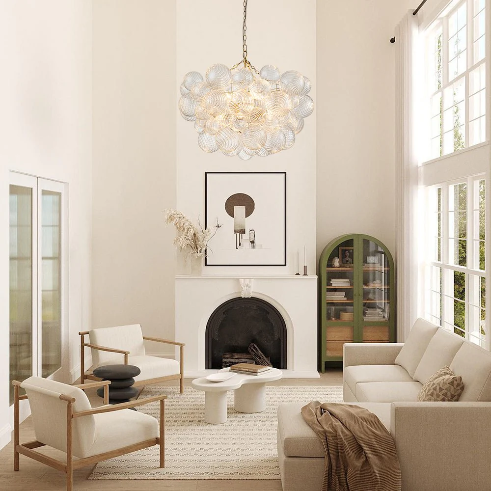 Brass Cluster Ribbed Glass Globe Bubble Chandelier - Image 52