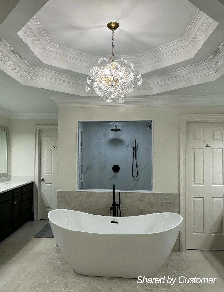 (OpenBox) Brass Cluster Ribbed Glass Globe Bubble Chandelier - Image 5