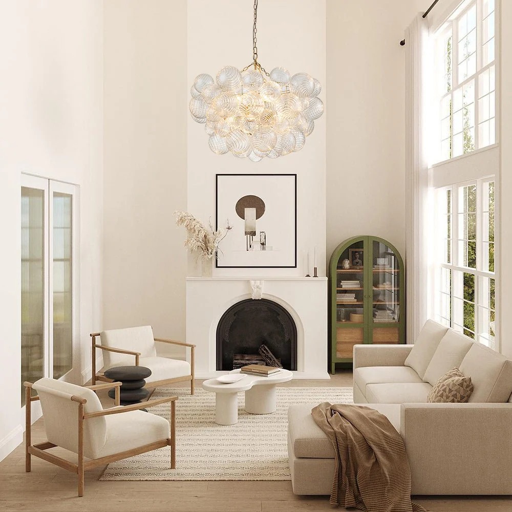 (OpenBox) Brass Cluster Ribbed Glass Globe Bubble Chandelier - Image 6