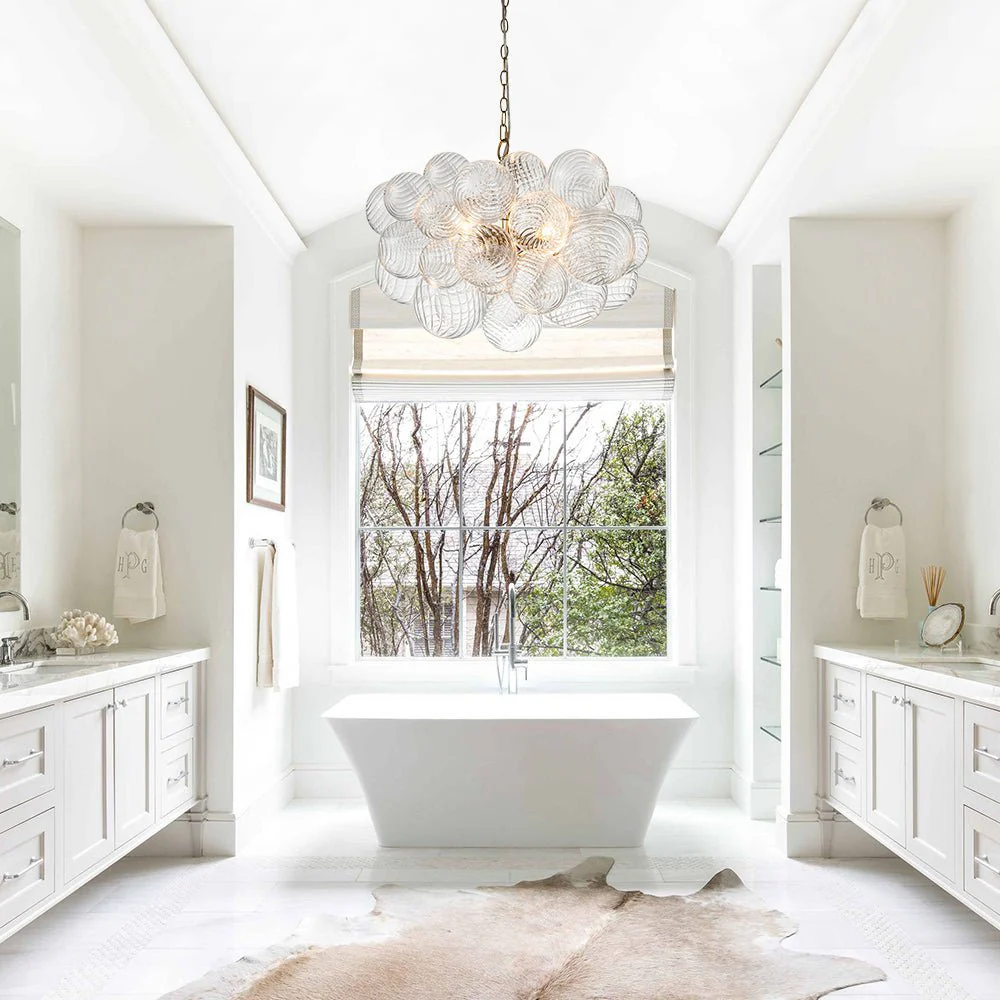 (OpenBox) Brass Cluster Ribbed Glass Globe Bubble Chandelier - Image 8