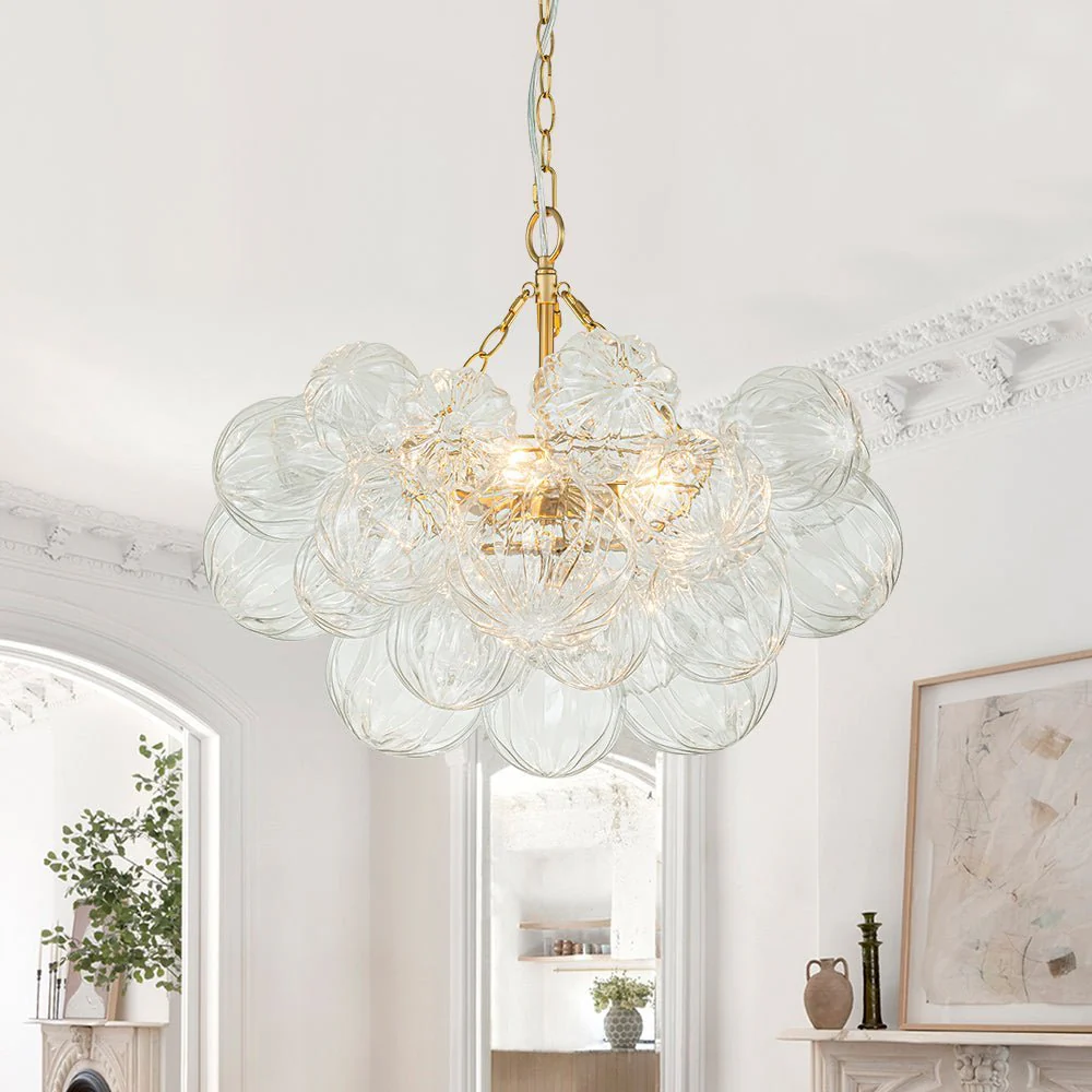 (OpenBox) Brass Cluster Sculpture Texture Glass Globe Bubble Chandelier - Image 2