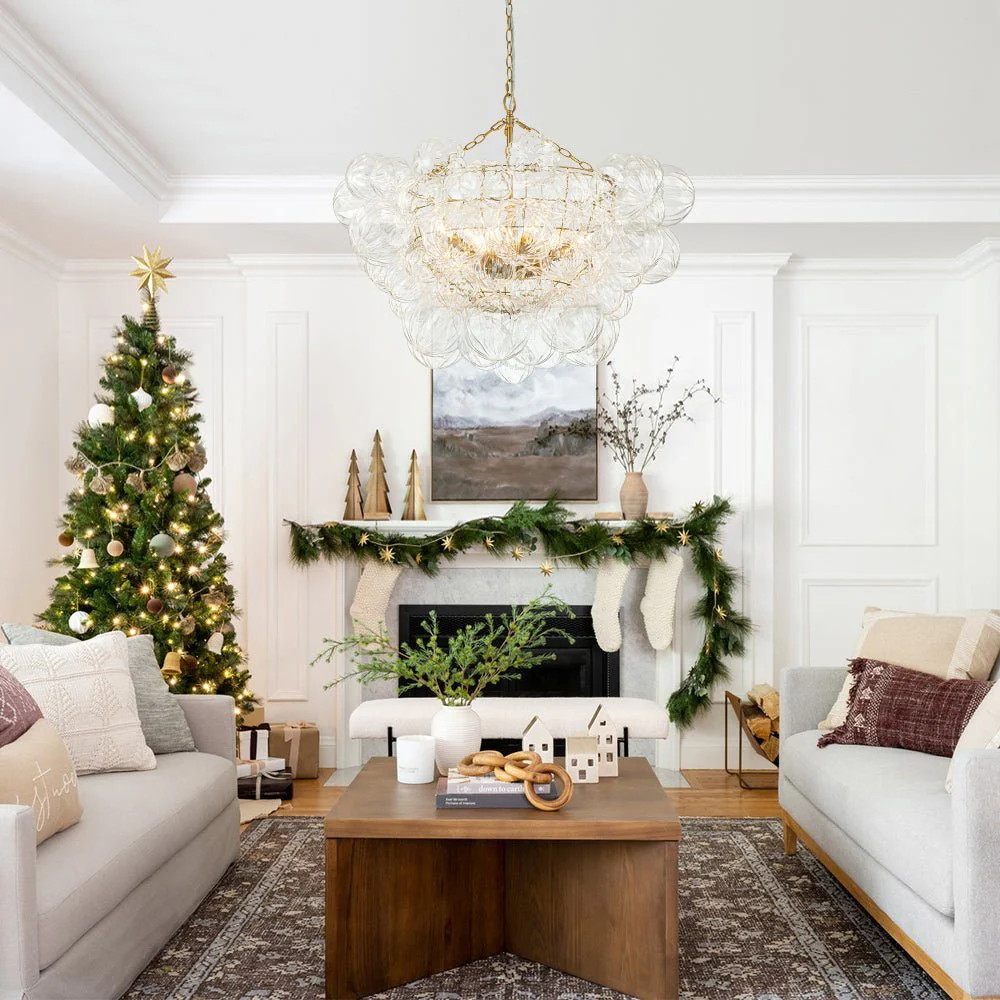 (OpenBox) Brass Cluster Sculpture Texture Glass Globe Bubble Chandelier - Image 6