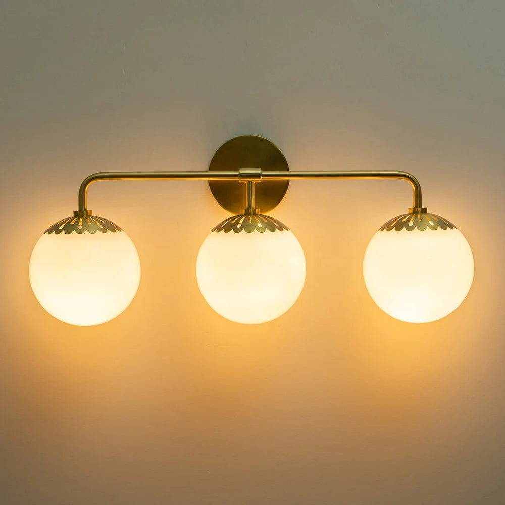 (OpenBox) Brass Daisy 3-Light Opal Glass Globe Vanity Light - Image 11