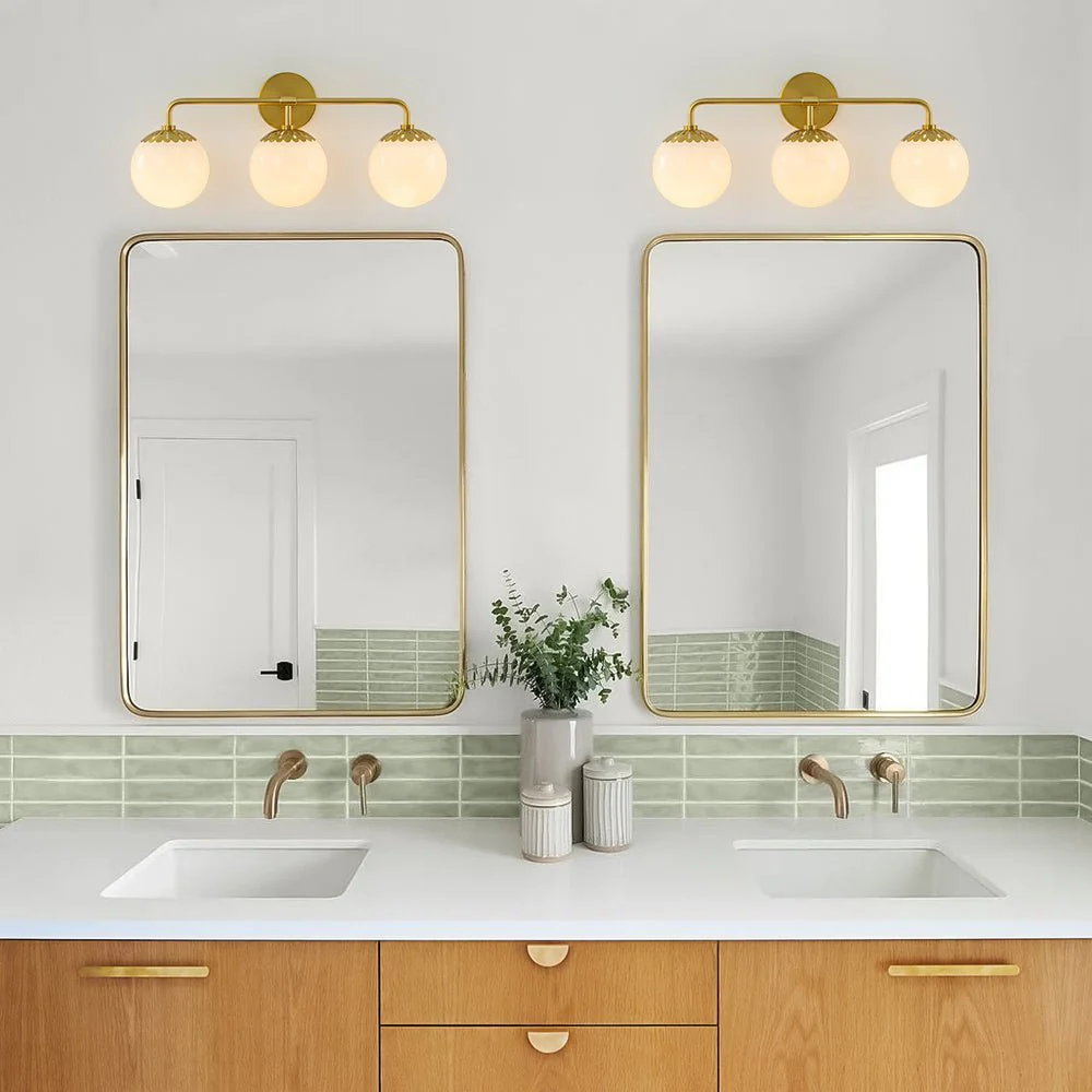 (OpenBox) Brass Daisy 3-Light Opal Glass Globe Vanity Light - Image 2