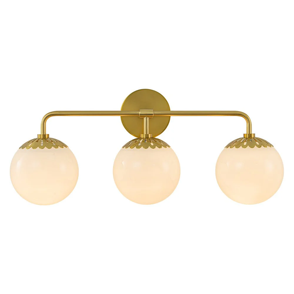(OpenBox) Brass Daisy 3-Light Opal Glass Globe Vanity Light - Image 3