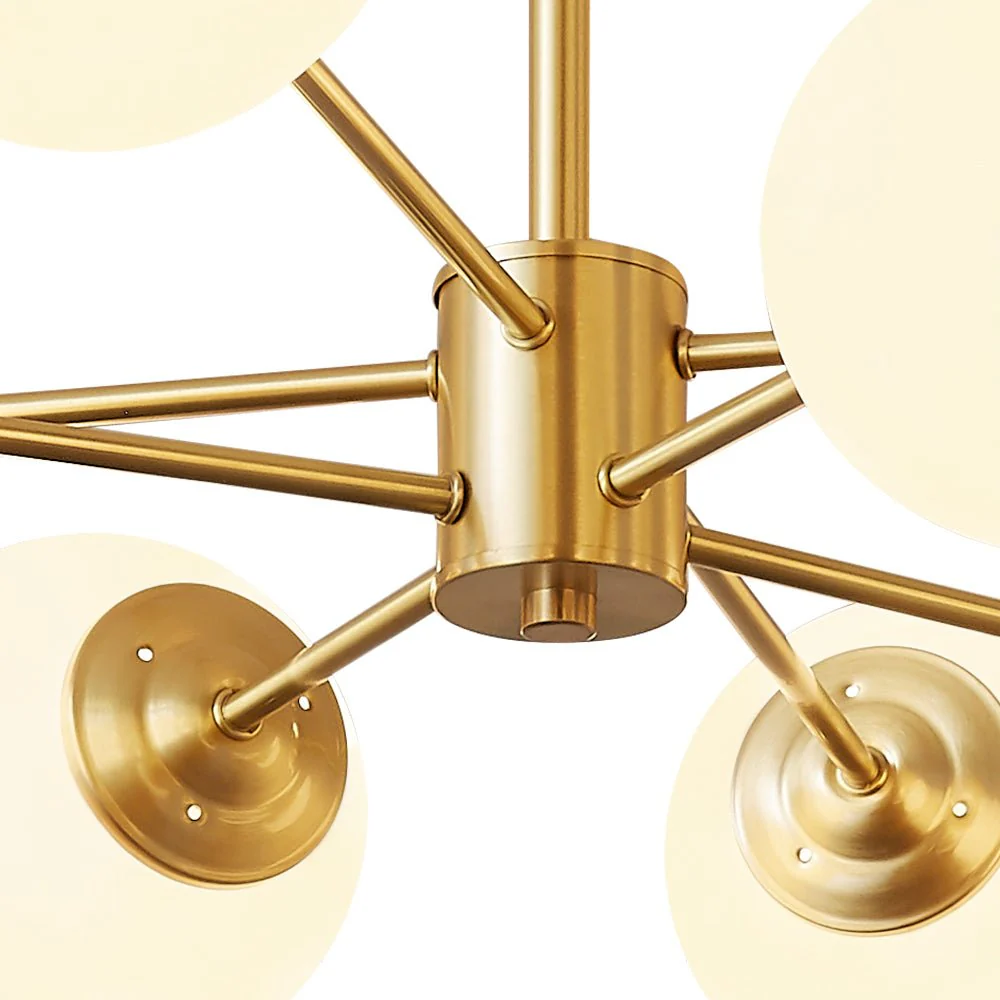 Brass Opal Glass Globe Tier Sputnik Chandelier - Image 11