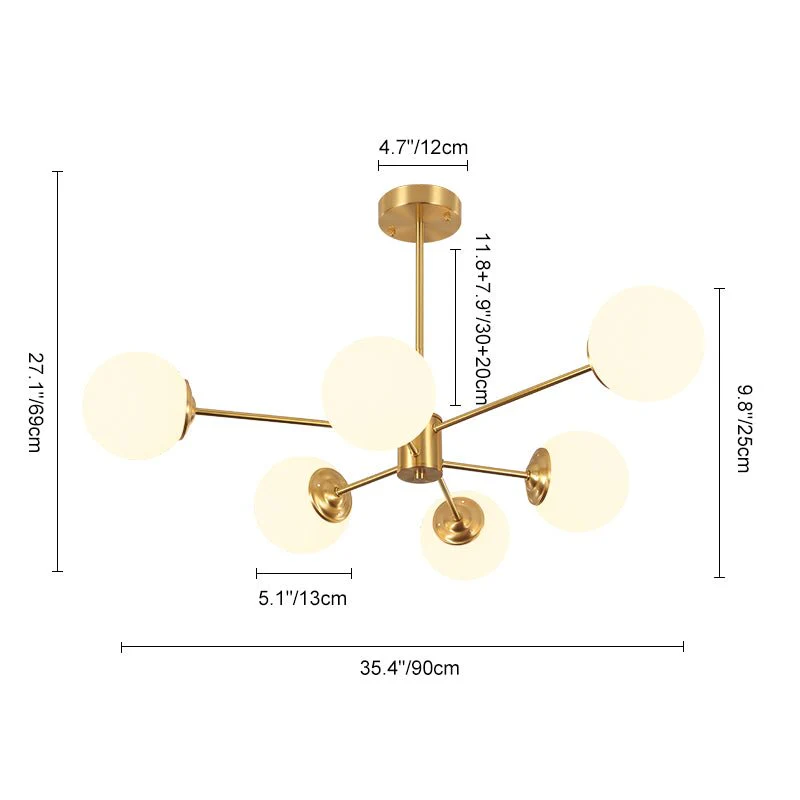 Brass Opal Glass Globe Tier Sputnik Chandelier - Image 13
