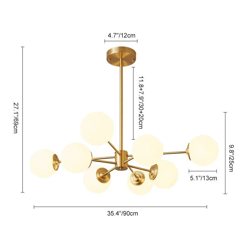 Brass Opal Glass Globe Tier Sputnik Chandelier - Image 14