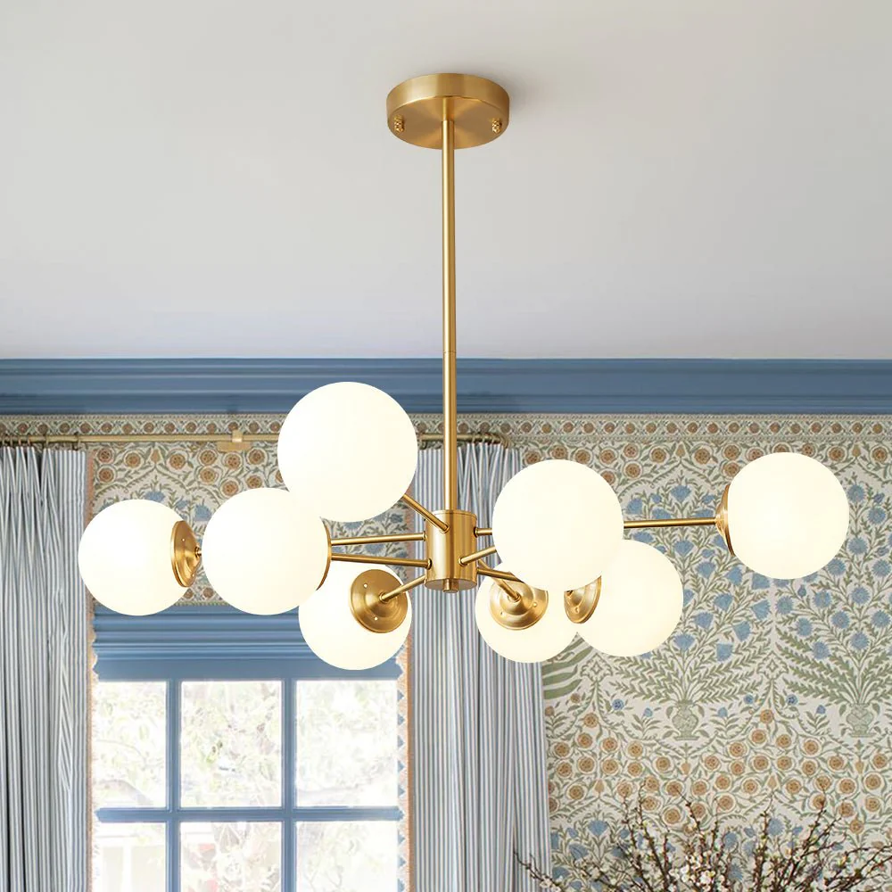 Brass Opal Glass Globe Tier Sputnik Chandelier - Image 3