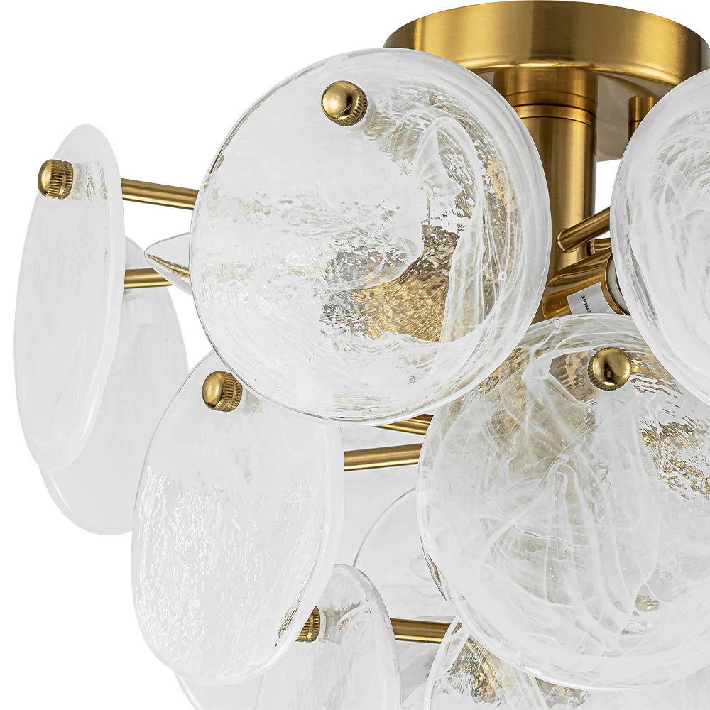 Brass Tiered Opal Swirl Glass Semi Flush Chandelier - Image 13