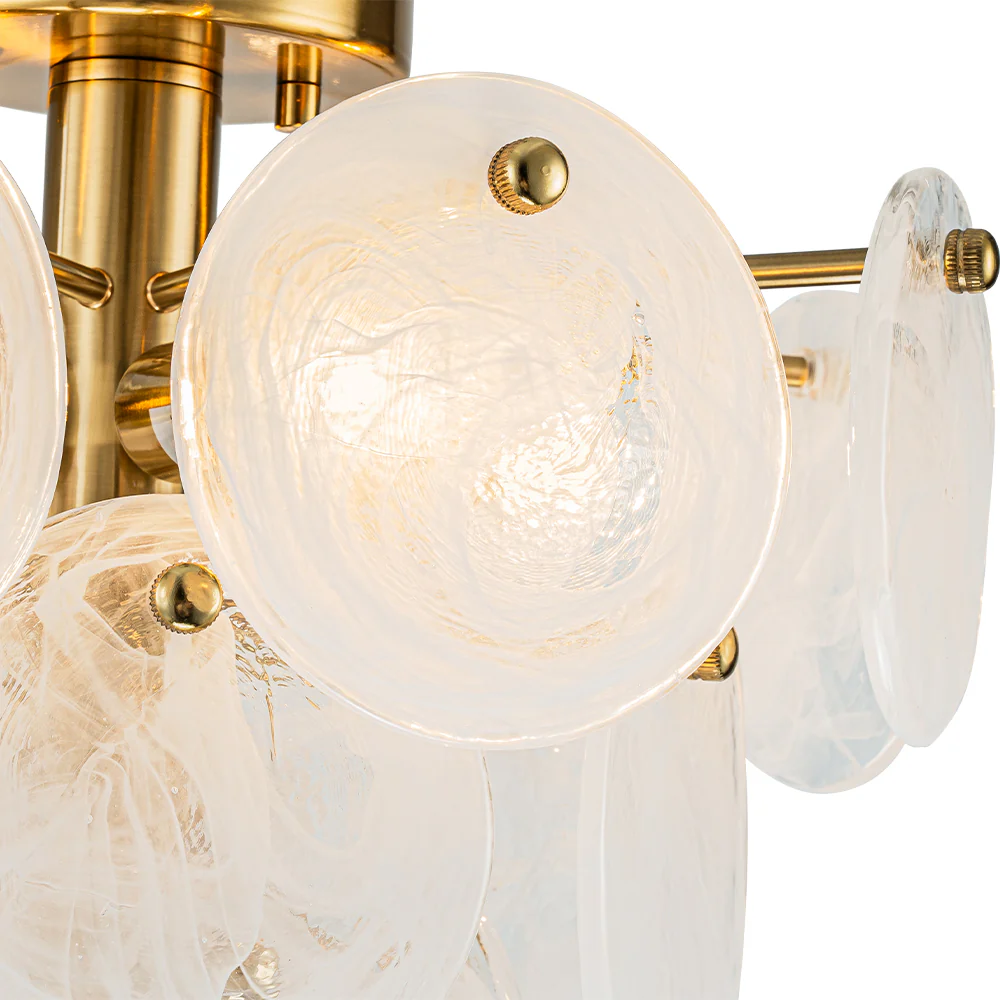 Brass Tiered Opal Swirl Glass Semi Flush Chandelier - Image 14
