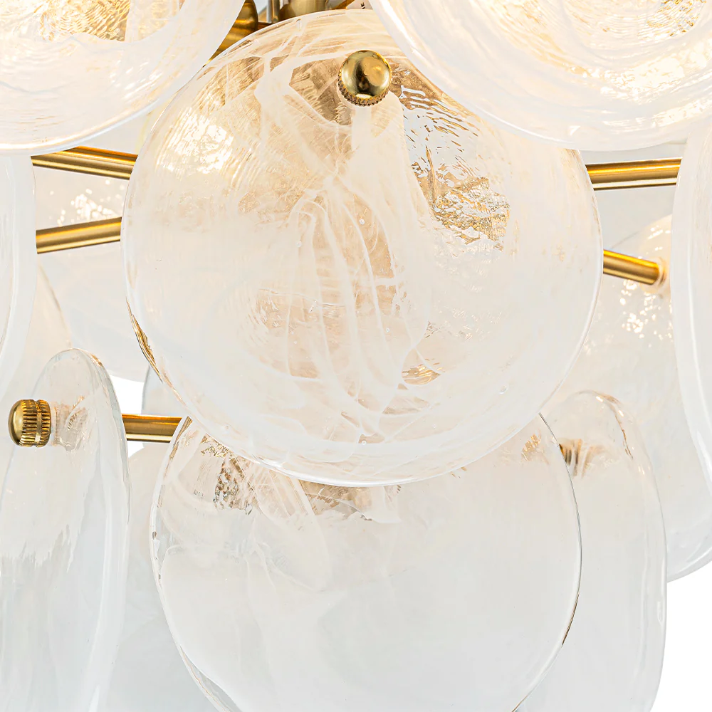 Brass Tiered Opal Swirl Glass Semi Flush Chandelier - Image 15