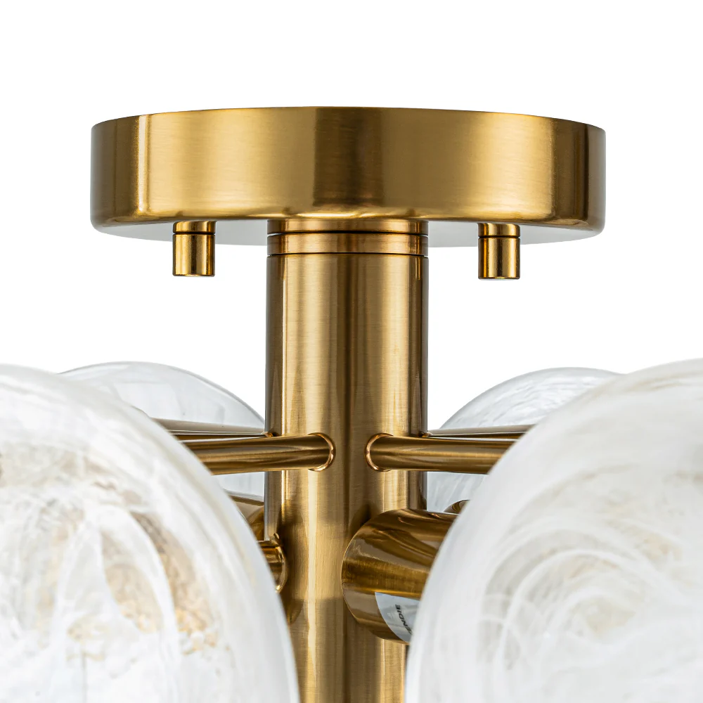 Brass Tiered Opal Swirl Glass Semi Flush Chandelier - Image 16