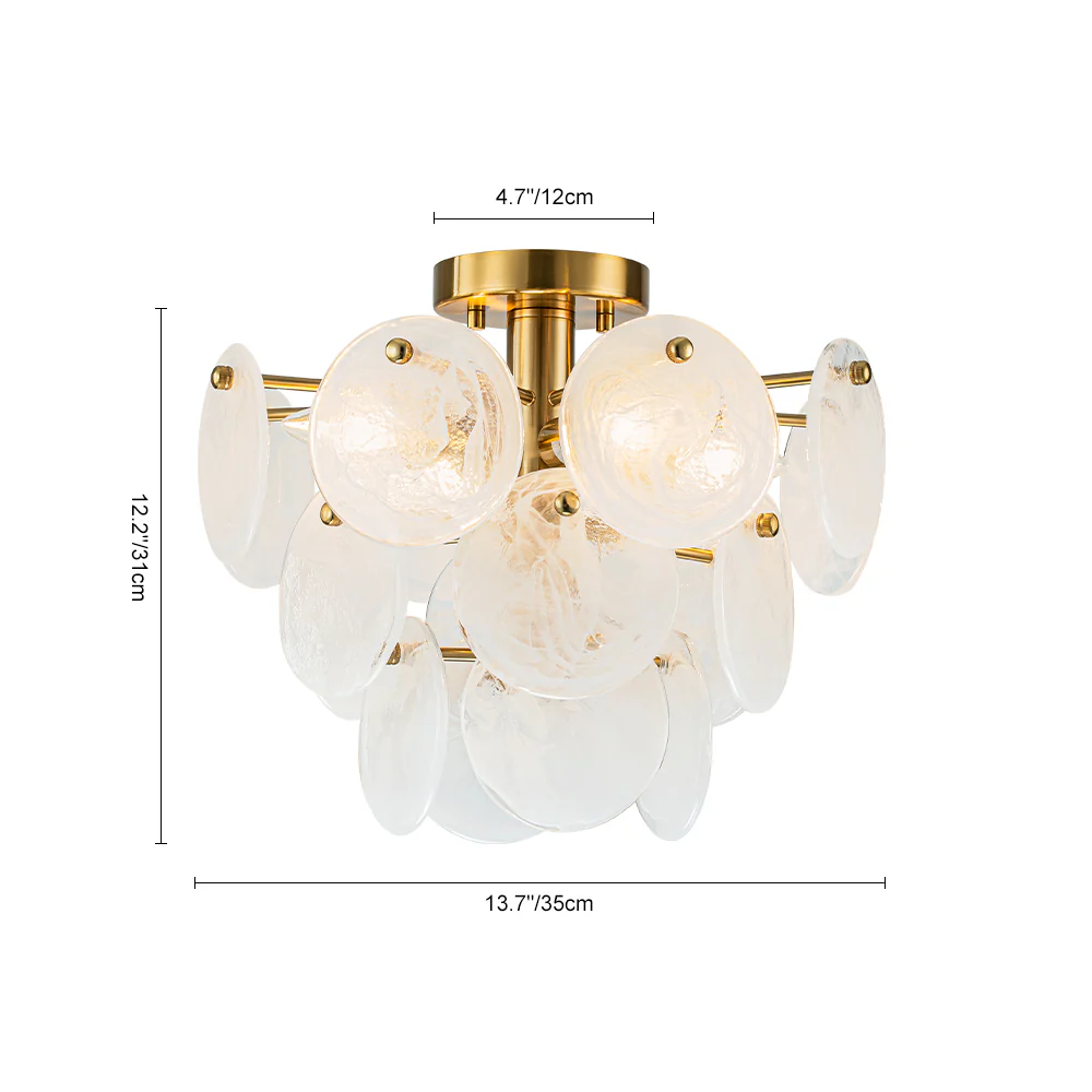 Brass Tiered Opal Swirl Glass Semi Flush Chandelier - Image 17