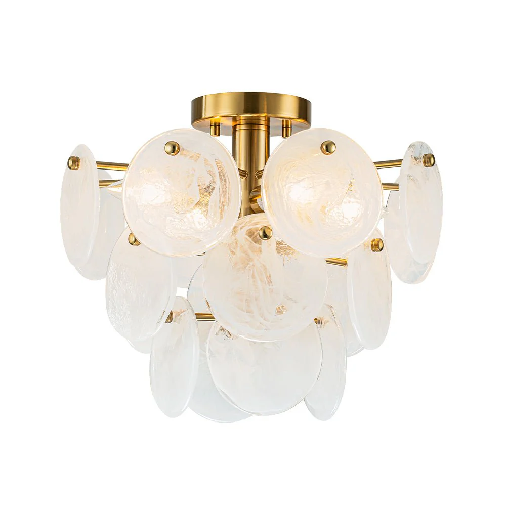 Brass Tiered Opal Swirl Glass Semi Flush Chandelier - Image 4