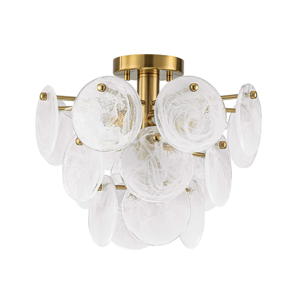 Brass Tiered Opal Swirl Glass Semi Flush Chandelier - Image 5