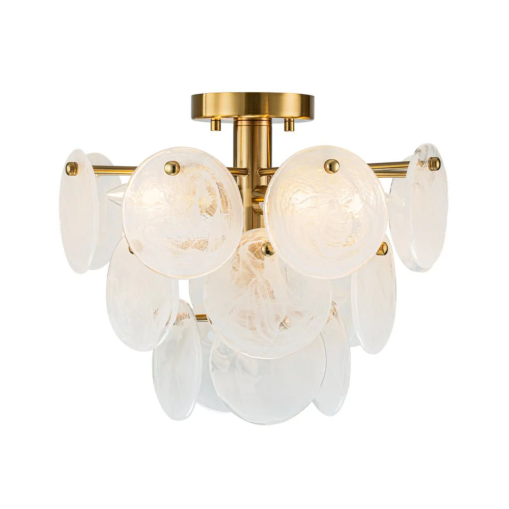 Brass Tiered Opal Swirl Glass Semi Flush Chandelier - Image 6
