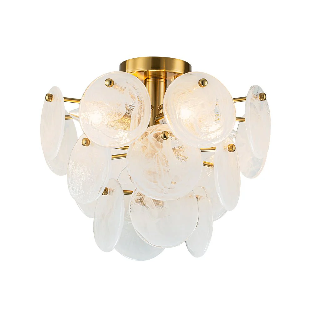 Brass Tiered Opal Swirl Glass Semi Flush Chandelier - Image 8