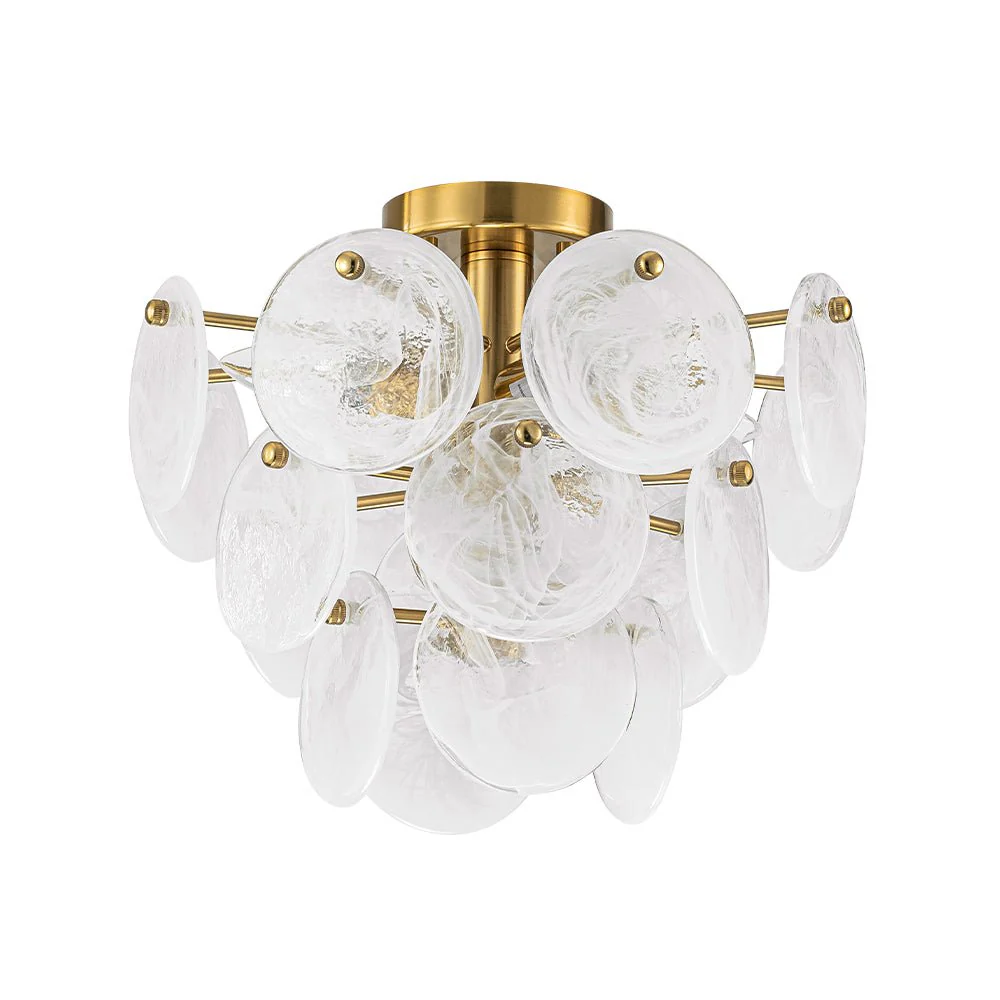 Brass Tiered Opal Swirl Glass Semi Flush Chandelier - Image 9