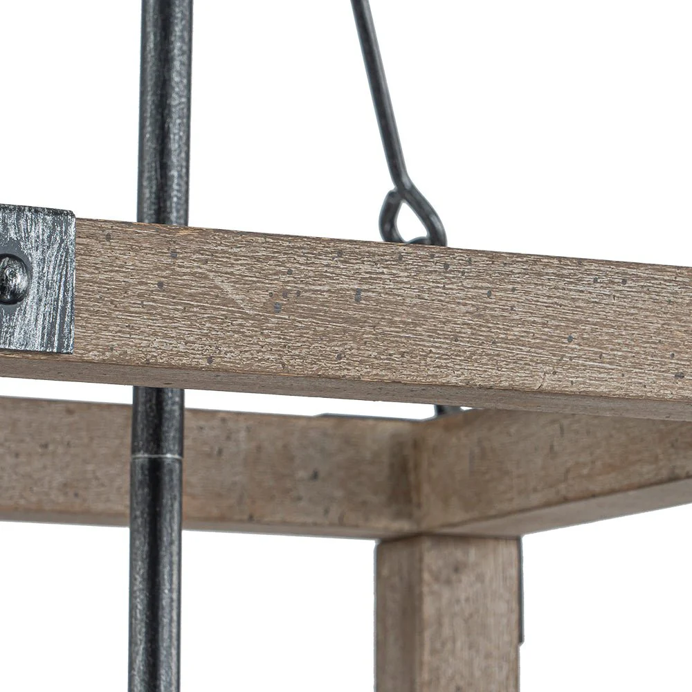 Candle Style Weathered Wooden Square Cage Pendant Light - Image 11