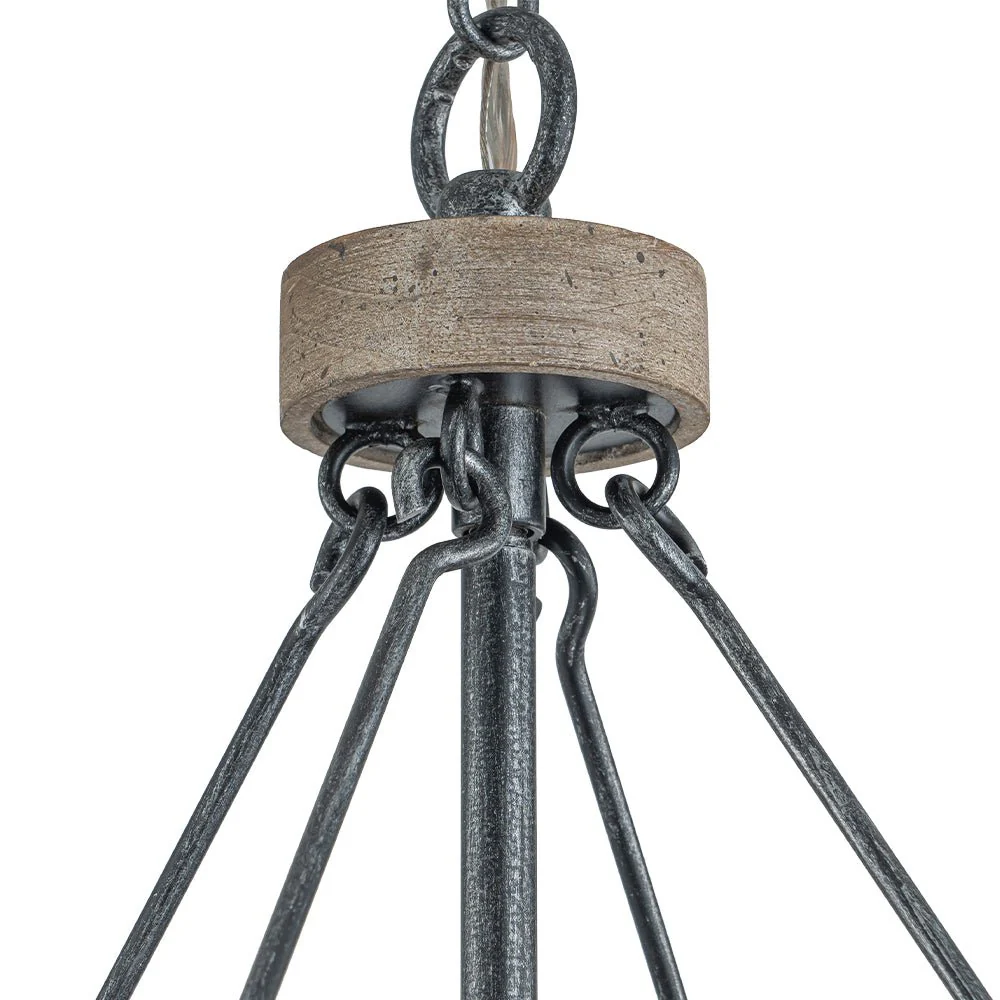 Candle Style Weathered Wooden Square Cage Pendant Light - Image 12