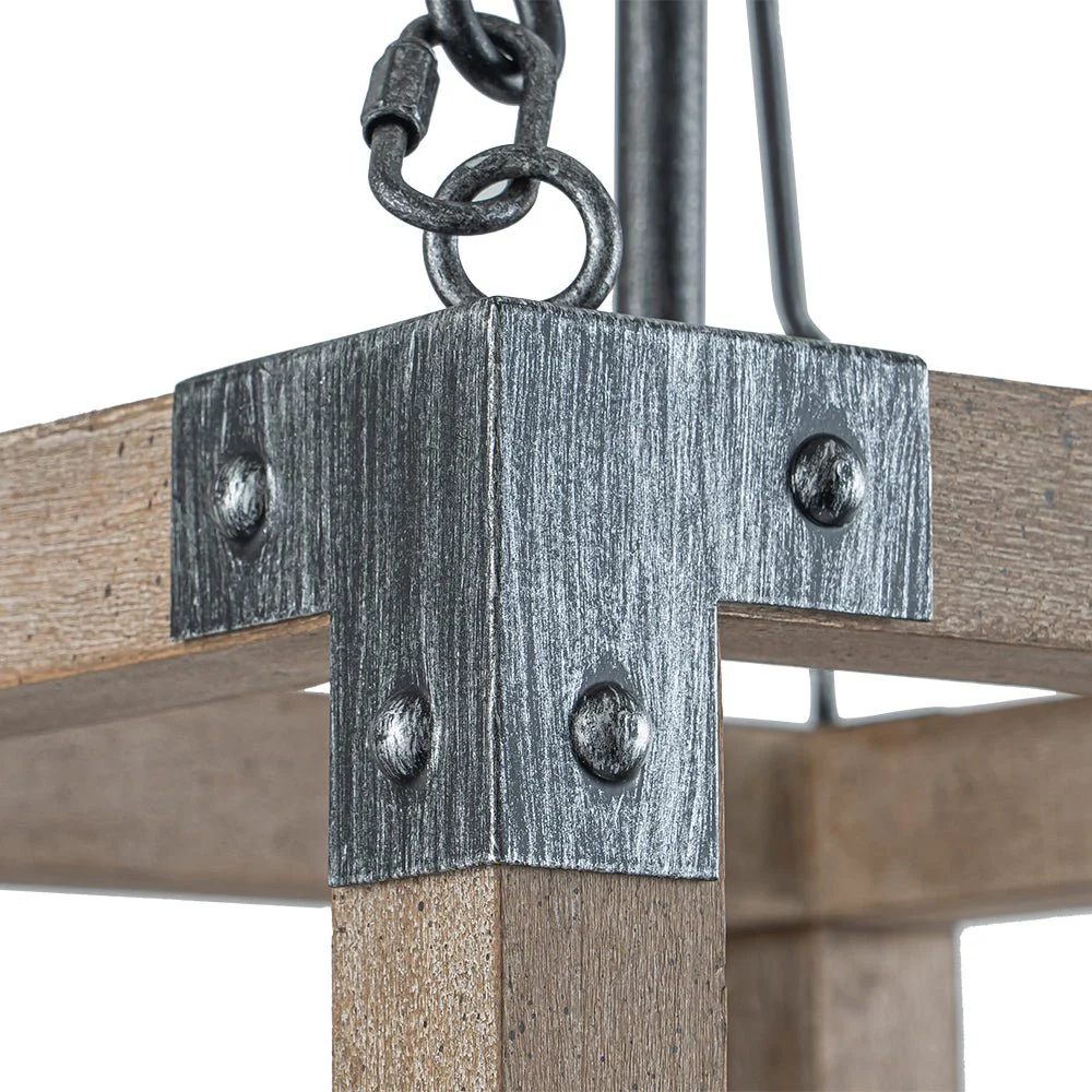 Candle Style Weathered Wooden Square Cage Pendant Light - Image 13