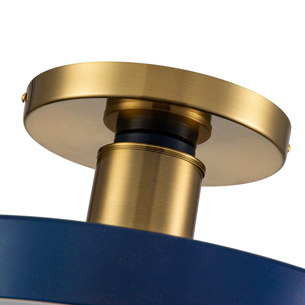 (OpenBox) Contemporary Brass Blue Round LED Semi Flush Lighting - Image 10