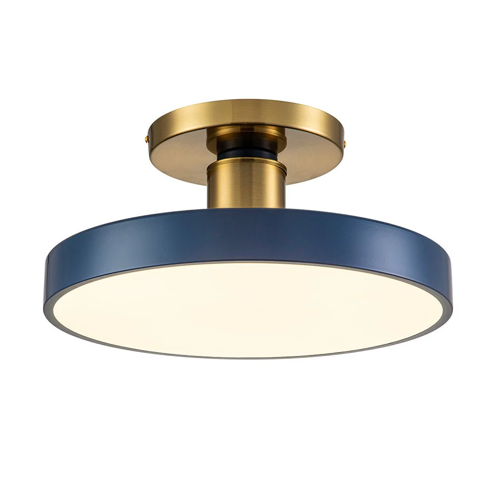 (OpenBox) Contemporary Brass Blue Round LED Semi Flush Lighting - Image 4