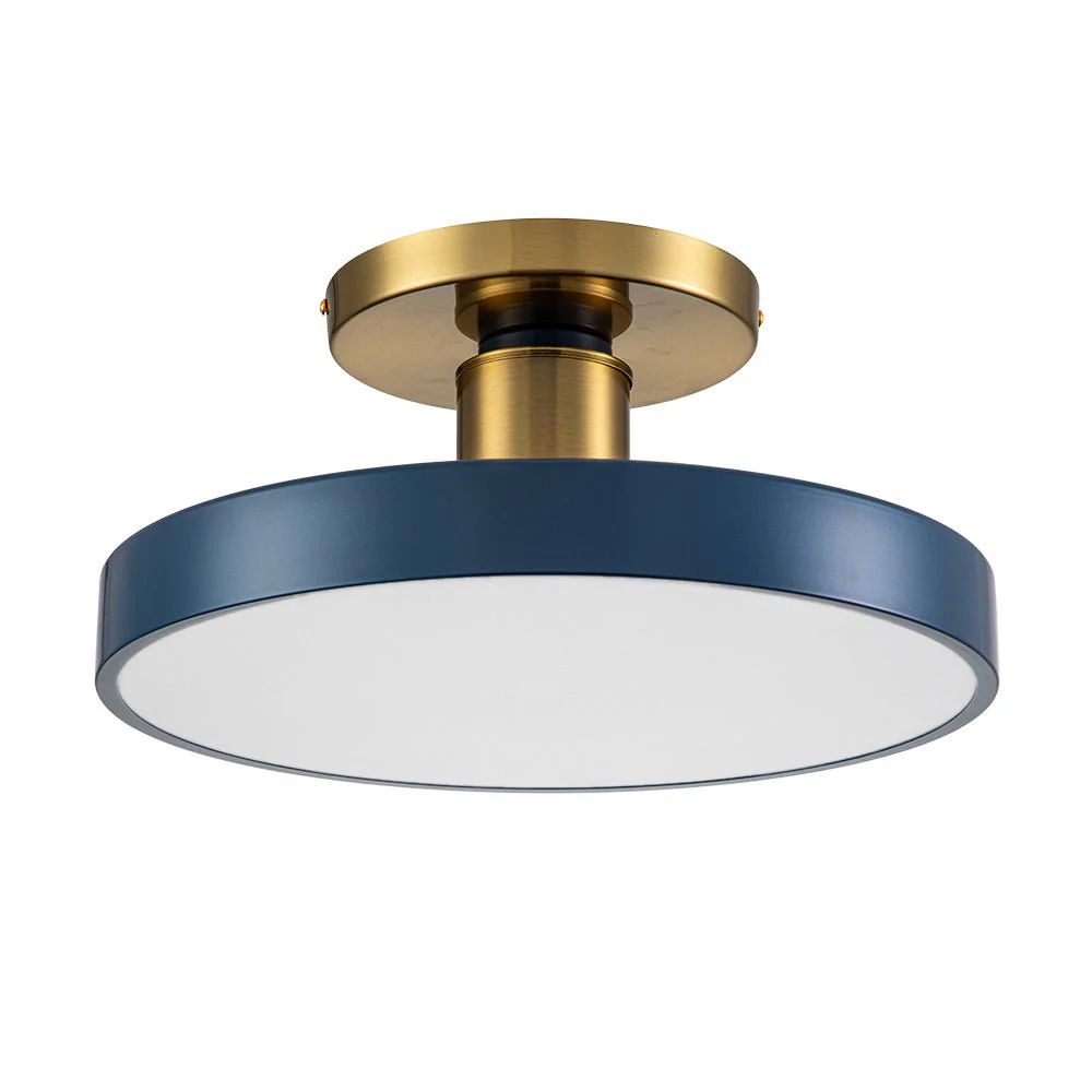 (OpenBox) Contemporary Brass Blue Round LED Semi Flush Lighting - Image 5