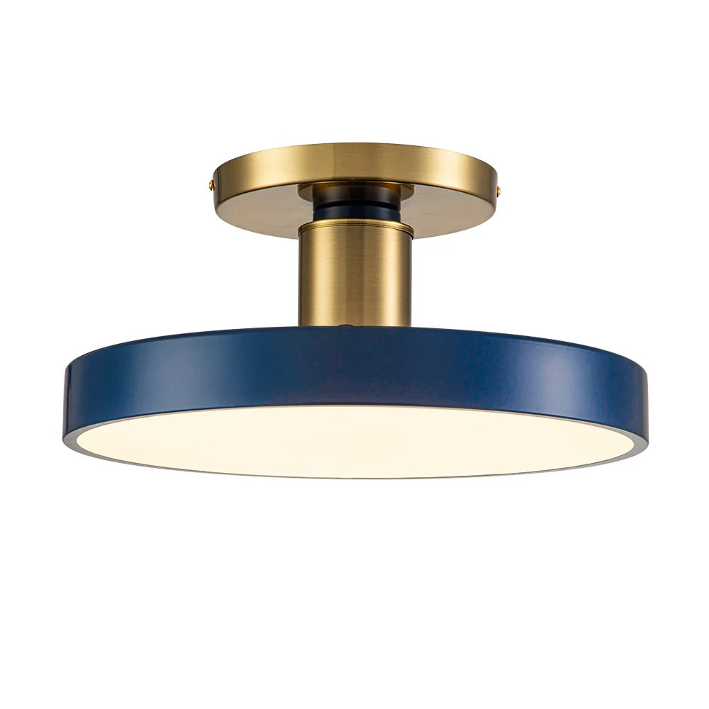 (OpenBox) Contemporary Brass Blue Round LED Semi Flush Lighting - Image 6