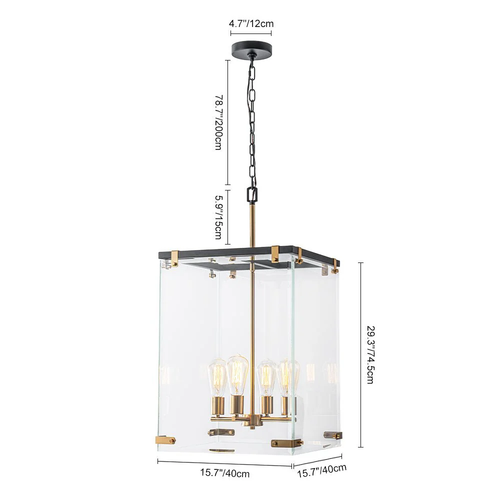 (OpenBox) Contemporary Glass Wide Square Lantern Pendant Chandelier - Image 15