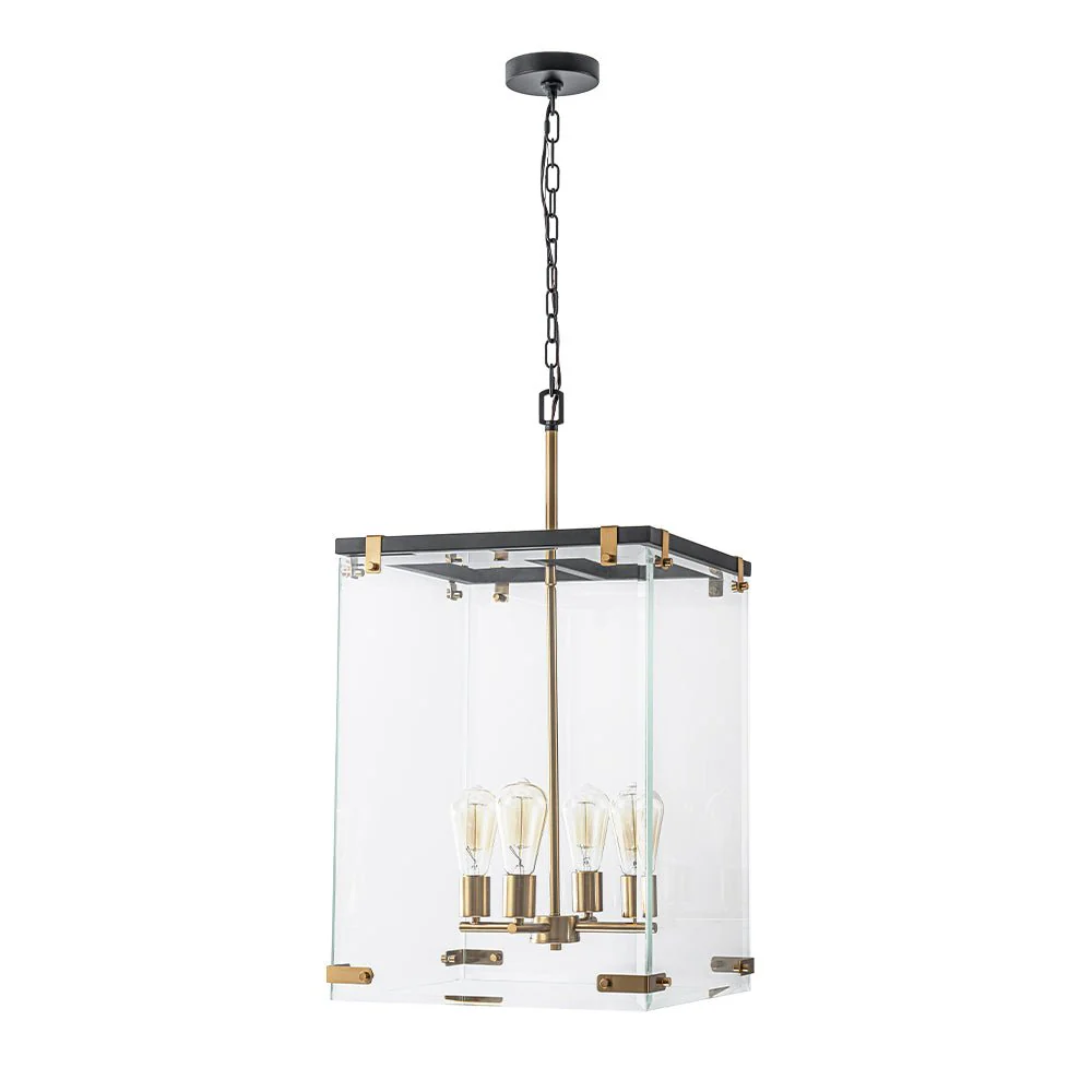 (OpenBox) Contemporary Glass Wide Square Lantern Pendant Chandelier - Image 4