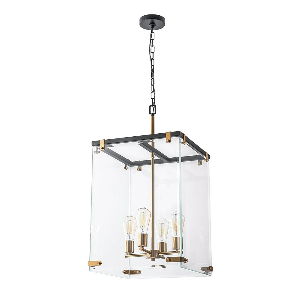 (OpenBox) Contemporary Glass Wide Square Lantern Pendant Chandelier - Image 6