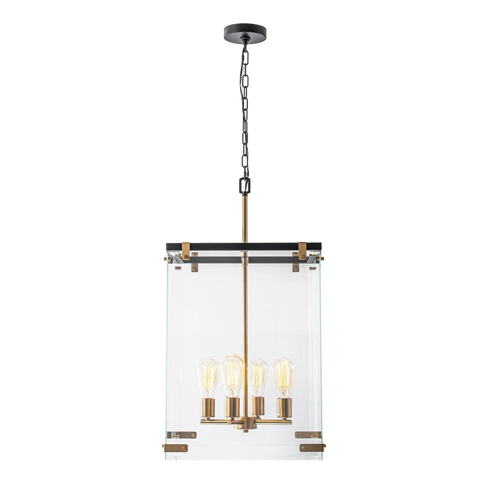 (OpenBox) Contemporary Glass Wide Square Lantern Pendant Chandelier - Image 7