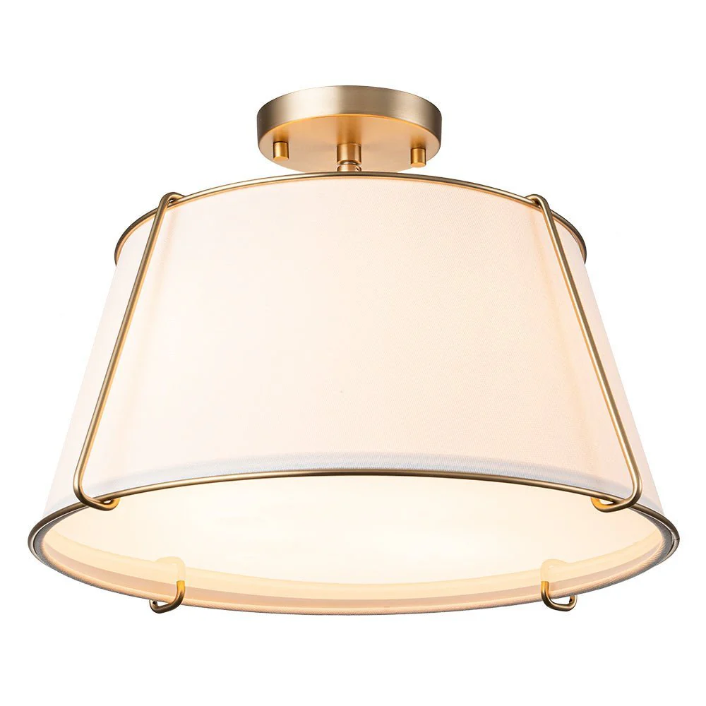 (OpenBox) Contemporary Wide Linen Drum Brass Semi Flush Mount - Image 10