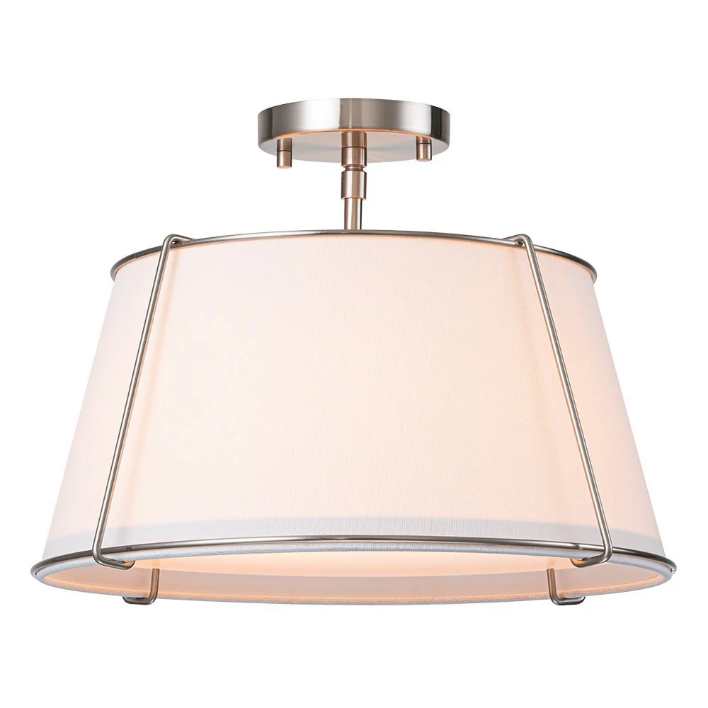 (OpenBox) Contemporary Wide Linen Drum Brass Semi Flush Mount - Image 14