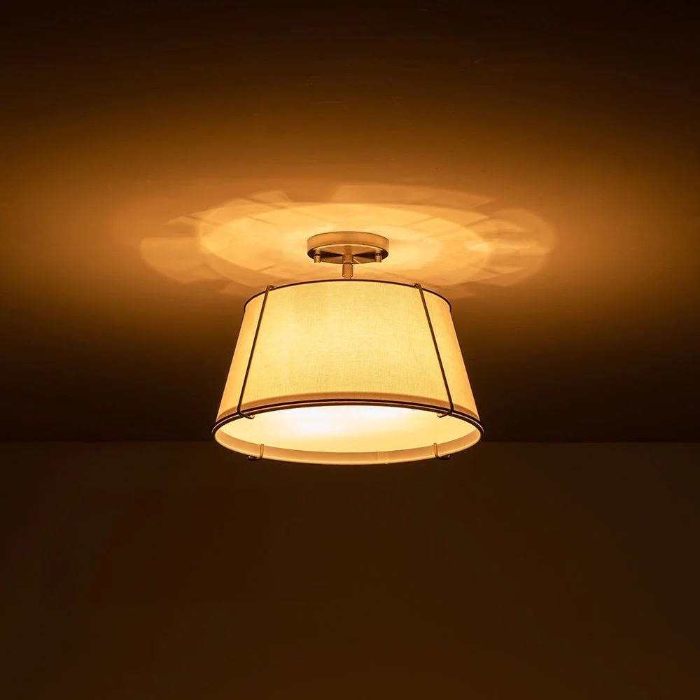 (OpenBox) Contemporary Wide Linen Drum Brass Semi Flush Mount - Image 18