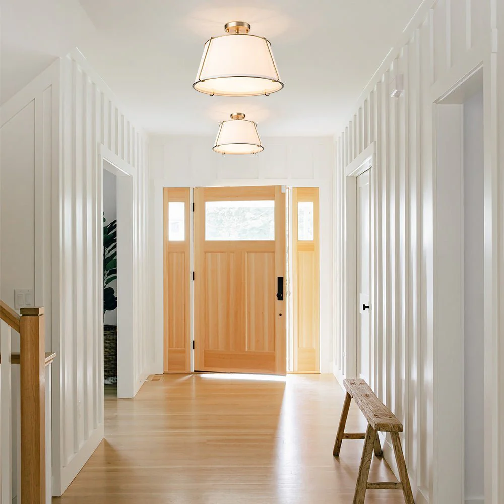 (OpenBox) Contemporary Wide Linen Drum Brass Semi Flush Mount - Image 2