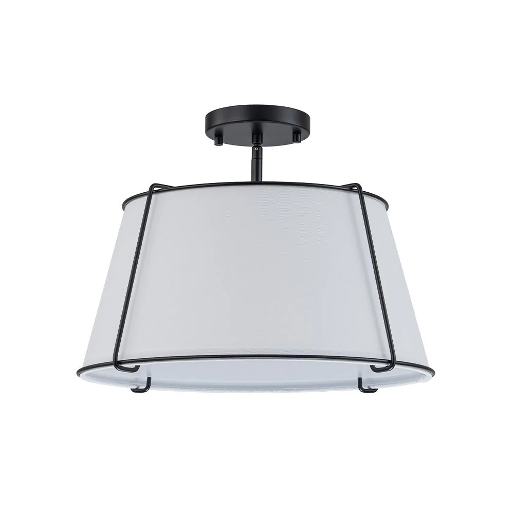 (OpenBox) Contemporary Wide Linen Drum Brass Semi Flush Mount - Image 24