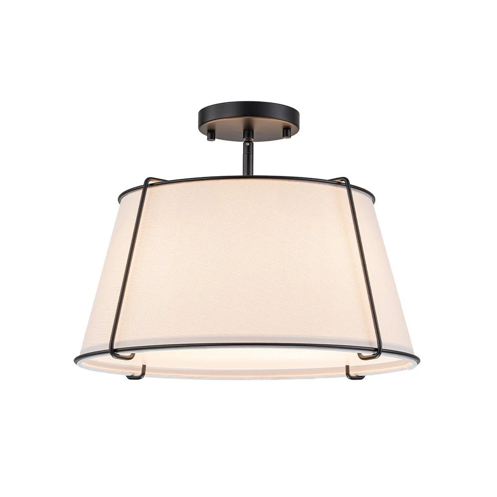 (OpenBox) Contemporary Wide Linen Drum Brass Semi Flush Mount - Image 25