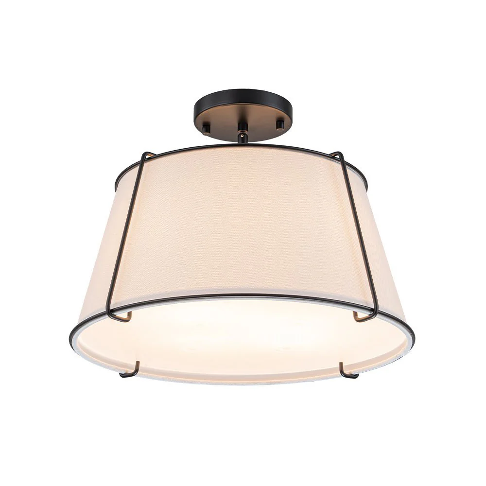 (OpenBox) Contemporary Wide Linen Drum Brass Semi Flush Mount - Image 26