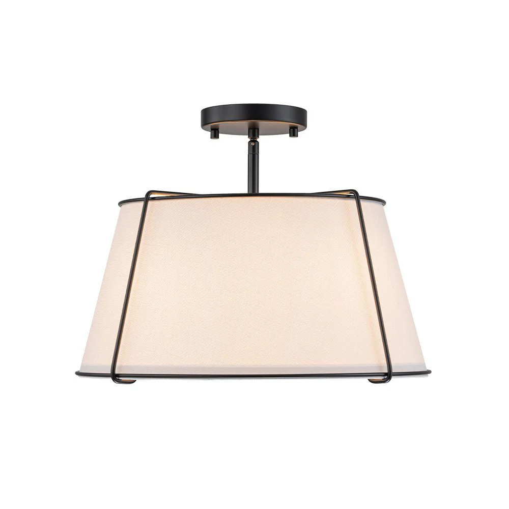 (OpenBox) Contemporary Wide Linen Drum Brass Semi Flush Mount - Image 27