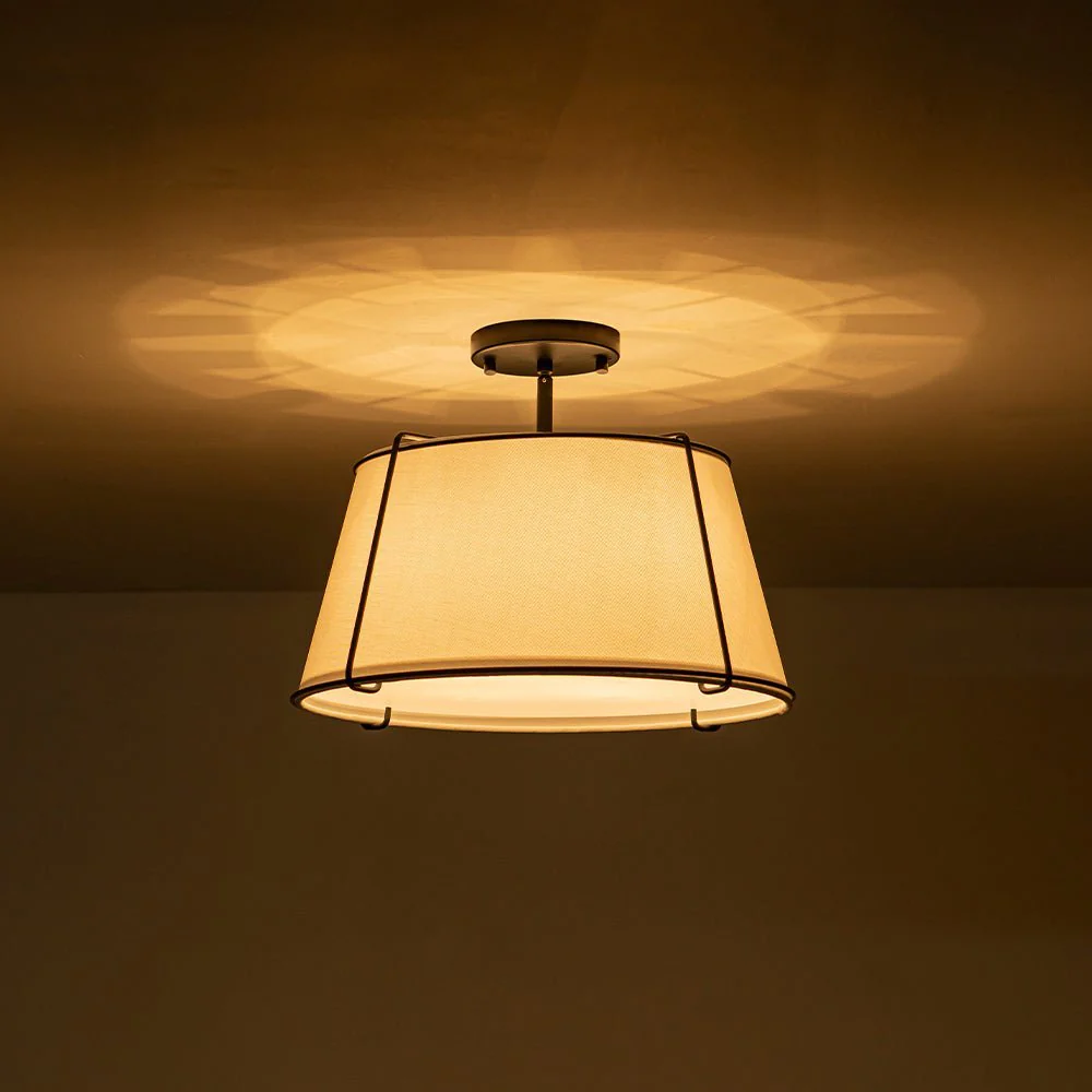 (OpenBox) Contemporary Wide Linen Drum Brass Semi Flush Mount - Image 28