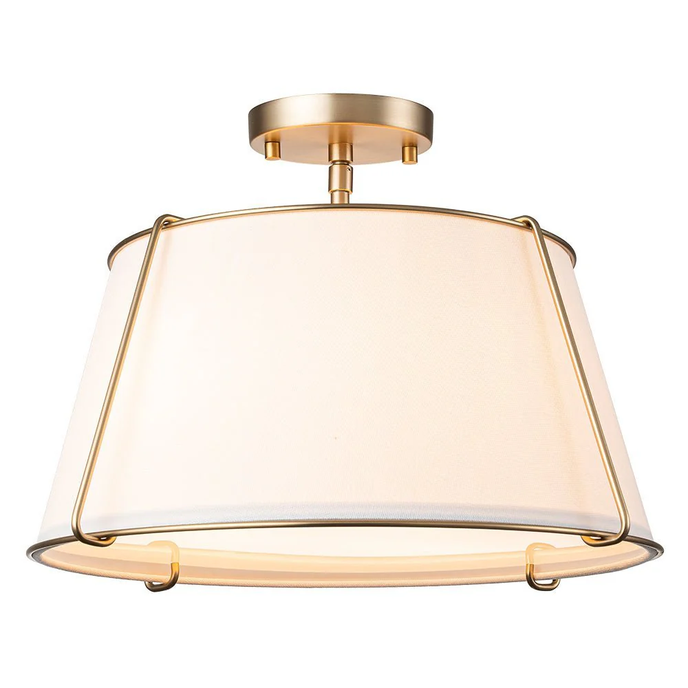 (OpenBox) Contemporary Wide Linen Drum Brass Semi Flush Mount - Image 7