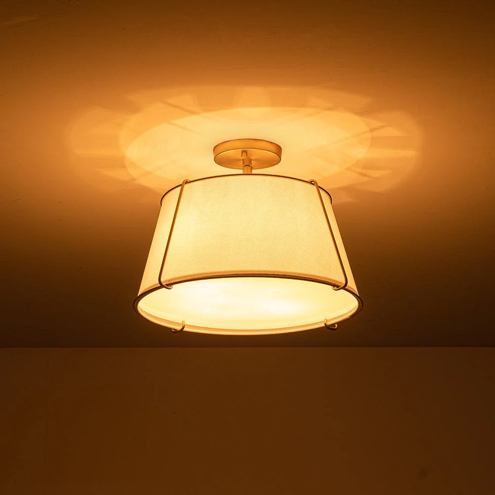 (OpenBox) Contemporary Wide Linen Drum Brass Semi Flush Mount - Image 8