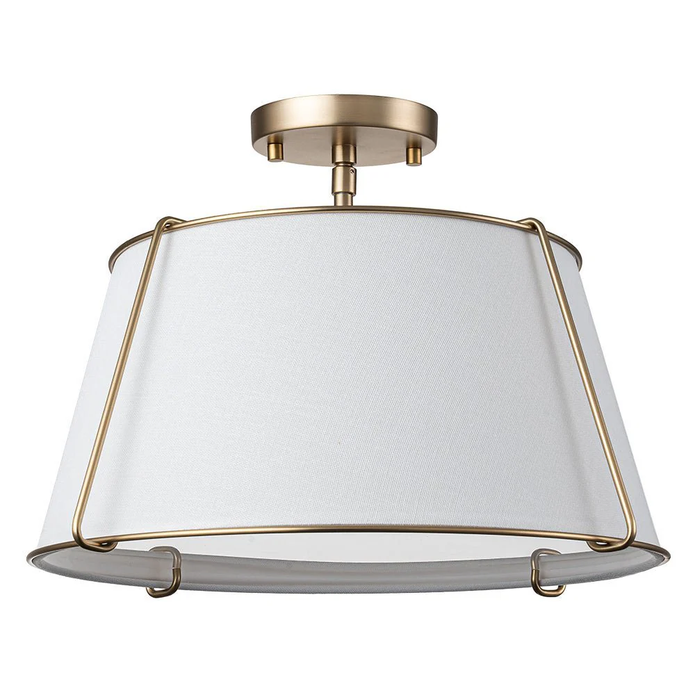 (OpenBox) Contemporary Wide Linen Drum Brass Semi Flush Mount - Image 9