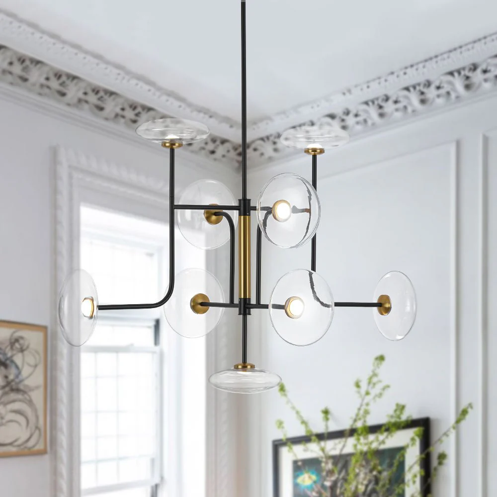 (OpenBox) Designer 9-light Glass Dimmable LED Linear Sputnik Chandelier - Image 4