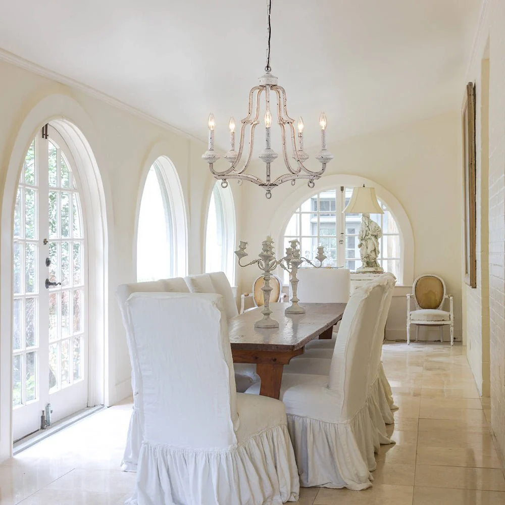 (OpenBox) Distressed White Shabby Chic Candle Style Chandelier - Image 2