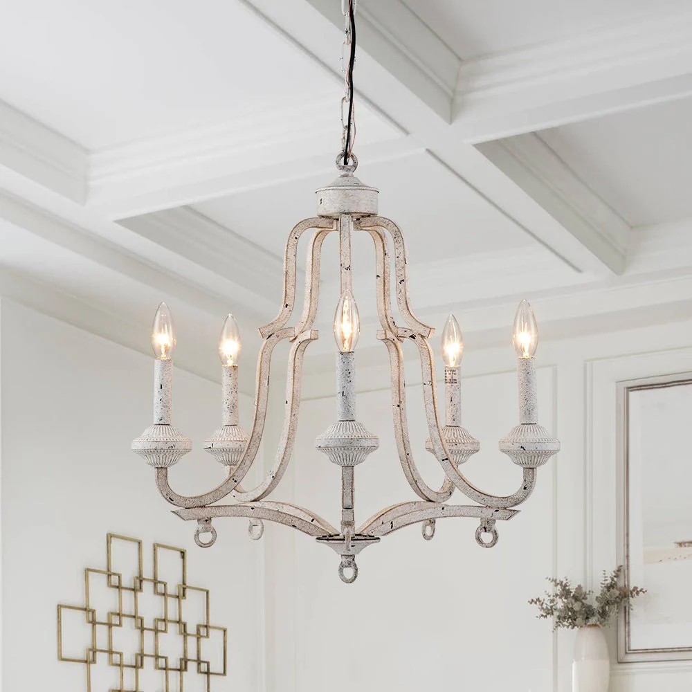 (OpenBox) Distressed White Shabby Chic Candle Style Chandelier - Image 3